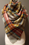 Gray Orange Yellow Brown and Green Plaid Oversized Blanket Scarf