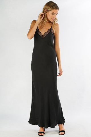 Cupro Lace Trim Slip Maxi Dress