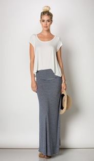 Fold Over Striped Maxi Skirt
