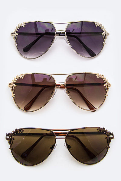 Metal Flower Accent Aviator Sunglasses