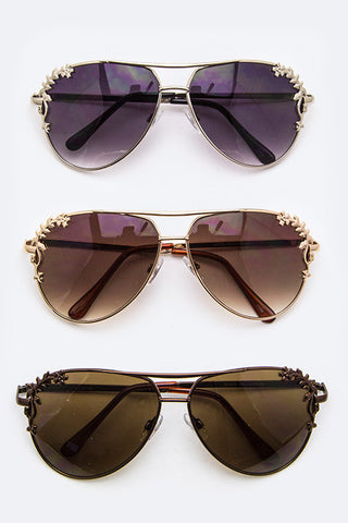 Metal Flower Accent Aviator Sunglasses