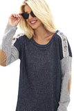 Terry Sleeve Lace Shoulder Top