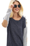 Terry Sleeve Lace Shoulder Top