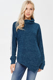 Cowl Neck Striped Sleeve Top