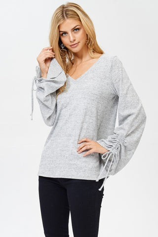 V Neck Adjustable Drawstring Sleeve Top