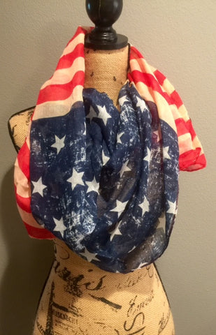 Vintage American Flag Patriotic Red White and Blue Stars and Stripes Scarf