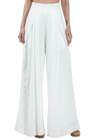 White High Waisted Wide Leg Trousers