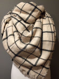 Off White and Black Windowpane Plaid Oversized Blanket Scarf