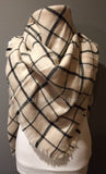 Off White and Black Windowpane Plaid Oversized Blanket Scarf