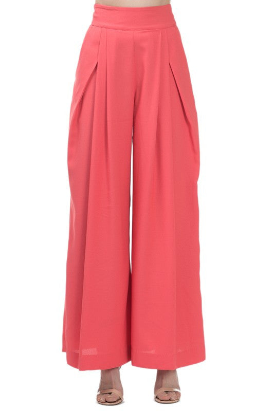 Coral High Waisted Wide Leg Trousers