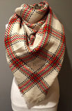 Ivory with Red Yellow Green and Black Windowpane Plaid Oversized Blanket Scarf