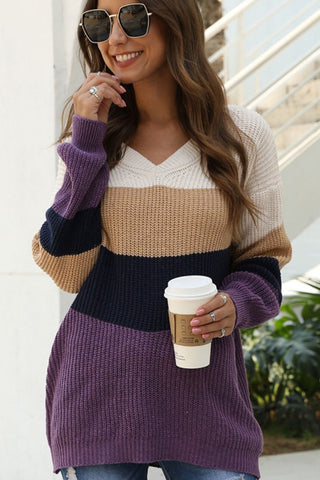 V-Neck Color Block Sweater