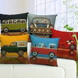 Cartoon Dogs Driving Vintage Cars Pillow Cover