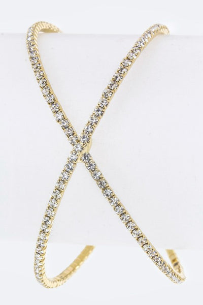 Crossed Crystal Open Bangle Gold