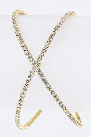 Crossed Crystal Open Bangle Gold