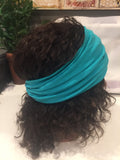 Aqua Blue cotton elastic jersey sports wide women headband turban accessories headwear, wide yoga headbands, workout headbands