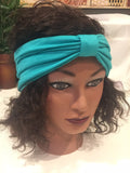 Aqua Blue cotton elastic jersey sports wide women headband turban accessories headwear, wide yoga headbands, workout headbands