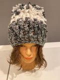 Chunky Gray and white chunky crochet hat, Gray and Cream Hat, Pom Pom Hat, Silver and White Hat, Hand Made Hat, Cute Crochet Hat