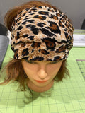 Brushed Leopard animal print cotton elastic jersey sports wide women headband turban accessories headwear cheetah