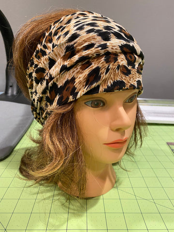 Brushed Leopard animal print cotton elastic jersey sports wide women headband turban accessories headwear cheetah