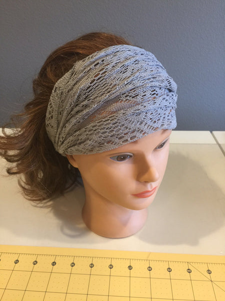 Gray Women Girl Bandana Lace Headband Head Wrap Wide Accessory