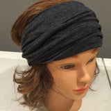 Dark gray cotton elastic jersey sports wide women headband turban accessories headwear