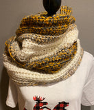 Chunky Infinity Cowl Scarf, Ivory, Gray and Mustard Chunky Scarf, Cowl Scarf, Winter Scarf, Infinity Scarf, Knit Scarf, yellow and gray cowl