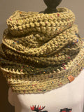 Chunky Crochet Infinity Cowl Scarf, Big Cowl, Beige, olive, Tan Flecked Chunky Scarf, Cowl Scarf, Winter Scarf, Infinity Scarf, Knit Scarf