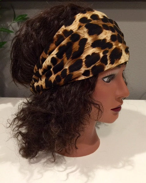 Leopard animal print cotton elastic jersey sports wide women headband turban accessories headwear