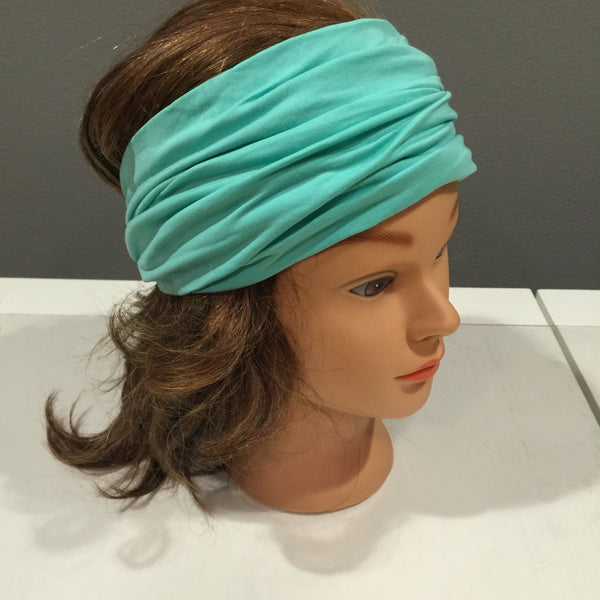 Light green or aqua cotton elastic jersey sports wide women headband turban accessories headwear, Yoga Headband, Workout Headband, Running