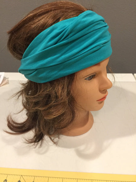 Aqua Blue cotton elastic jersey sports wide women headband turban accessories headwear, wide yoga headbands, workout headbands