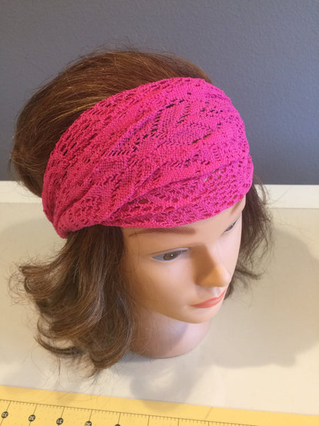 Pink women girl bandana lace headband head wrap wide accessory
