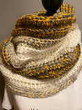 Chunky Infinity Cowl Scarf, Ivory, Gray and Mustard Chunky Scarf, Cowl Scarf, Winter Scarf, Infinity Scarf, Knit Scarf, yellow and gray cowl