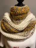 Chunky Infinity Cowl Scarf, Ivory, Gray and Mustard Chunky Scarf, Cowl Scarf, Winter Scarf, Infinity Scarf, Knit Scarf, yellow and gray cowl