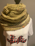 Chunky Crochet Infinity Cowl Scarf, Big Cowl, Beige, olive, Tan Flecked Chunky Scarf, Cowl Scarf, Winter Scarf, Infinity Scarf, Knit Scarf