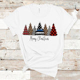 Merry Christmas Police Thin Blue Line Trees Short-Sleeve Unisex T-Shirt, Police Christmas Shirt, Merry Christmas Tshirt, Support Police Gift
