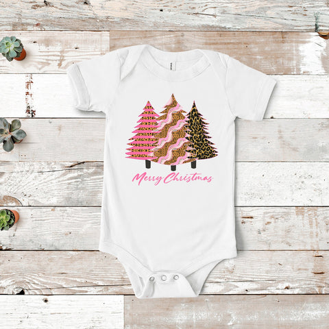 Pink Christmas Tree Onesie, Christmas Trees, Merry Christmas Onesie, Girl Onesie, My First Christmas, Pink Trees Onesie, Toddler Shirt