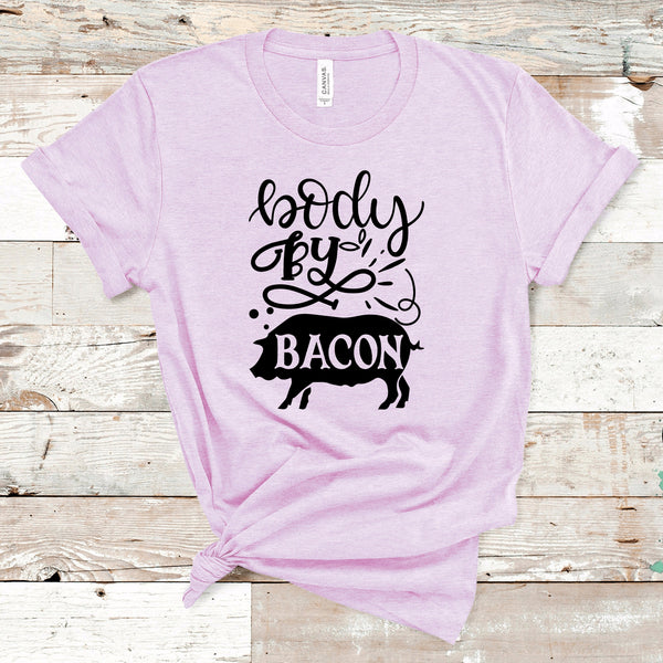 Body By Bacon, Workout Shirt, Bacon Lover Shirt, Gym Shirt, Fitness Tshirt, Gift for Him, Gift for Her, Gift for Dad, Pig T-Shirt