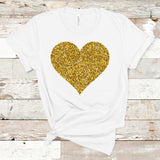 Valentines Day Shirt, Womens Valentines Day, Heart shirt, Valentines Day Heart Shirt, Glitter Look Heart shirt, Vday Tee, Gold Heart Shirt