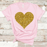 Valentines Day Shirt, Womens Valentines Day, Heart shirt, Valentines Day Heart Shirt, Glitter Look Heart shirt, Vday Tee, Gold Heart Shirt