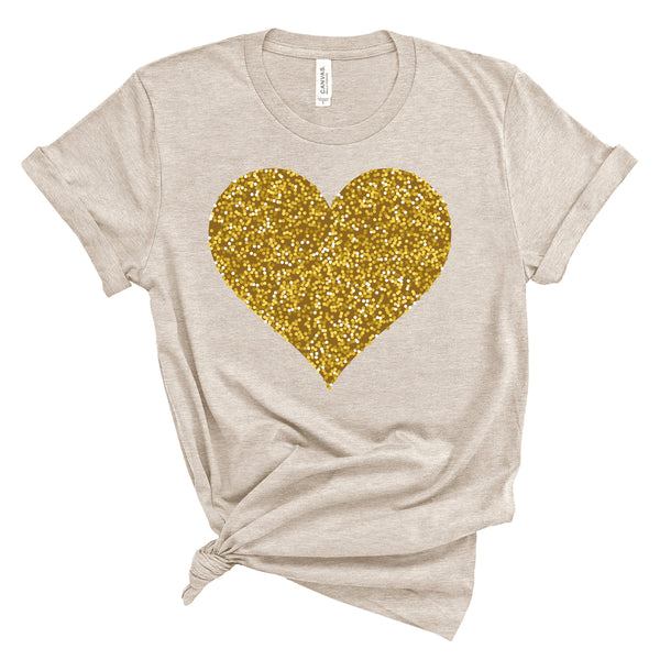 Valentines Day Shirt, Womens Valentines Day, Heart shirt, Valentines Day Heart Shirt, Glitter Look Heart shirt, Vday Tee, Gold Heart Shirt