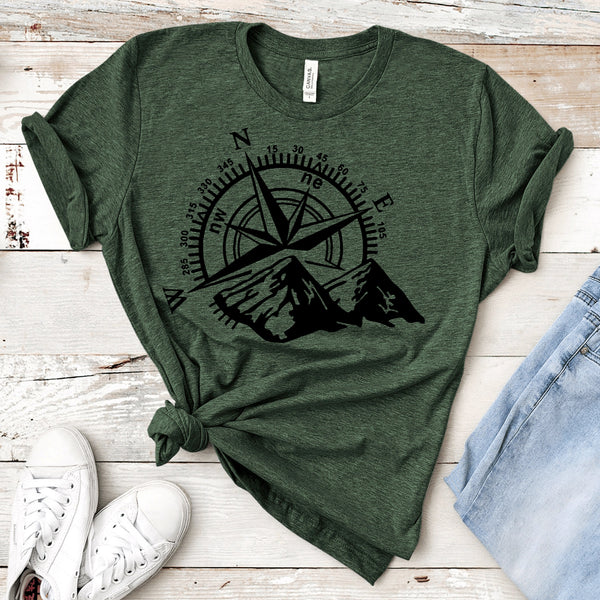 Compass Shirt, Compass Mountain Shirt, Camping Shirt, Outdoor Shirt, Adventure Shirt, Hiking Shirt, Gift for Him, Gift for Her, Gift for Dad