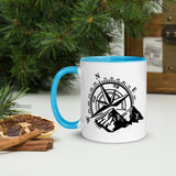 Compass Mug, Compass Mountains Mug,  Camping mug, Travel Mug, Wanderlust mug. Fishing mug, compass mug gift, Gift for Him, Gift for Guys
