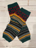 Gray, red, Black, Yellow and Green Accents in these cute Wool Nordic Fashion Knitted Leg Warmers with Pattern, dance, yoga, fashion