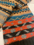 Tan, orange, blue, gray and black accents in these cute Wool Nordic Fashion Knitted Leg Warmers with Pattern, dance, yoga, fashion