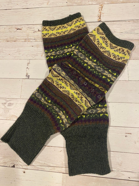 Gray, purple and yellow accents in these cute Wool Nordic Fashion Knitted Leg Warmers with Pattern, dance, yoga, fashion