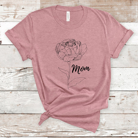 Flower with Mom Shirt, Mother's Day Shirt, Rose Shirt, Line Flower Tee, Mom Shirt, Wildflowers, Spring Shirt, Gift for Her, Gift for Mom