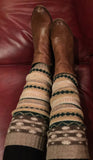 Tan Beige Tones in these cute Wool Nordic Fashion Knitted Leg Warmers with Pattern, dance leg warmers, yoga socks, gift for her, socks