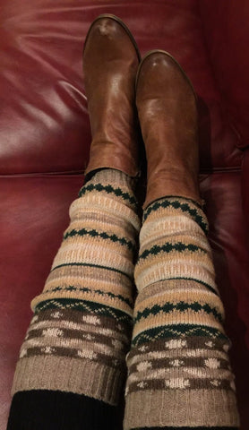 Tan Beige Tones in these cute Wool Nordic Fashion Knitted Leg Warmers with Pattern, dance leg warmers, yoga socks, gift for her, socks