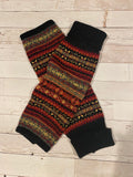 Black, rust, red and blue accents in these cute Wool Nordic Fashion Knitted Leg Warmers with Pattern, dance, yoga, fashion
